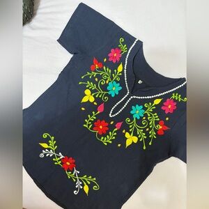 Embroidered Floral Navy Top